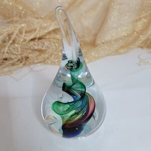 Adam Jablonski Art Glass Hand Blown Lead Crystal Paperweight Signed ~ Poland